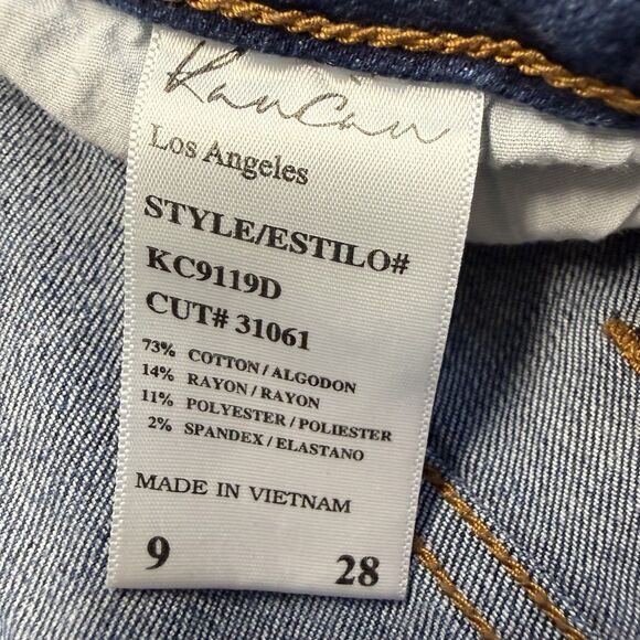 KanCan High-Rise Button Fly Frayed Hem Stretch Straight Blue Denim Women's Jeans - Picture 9 of 9